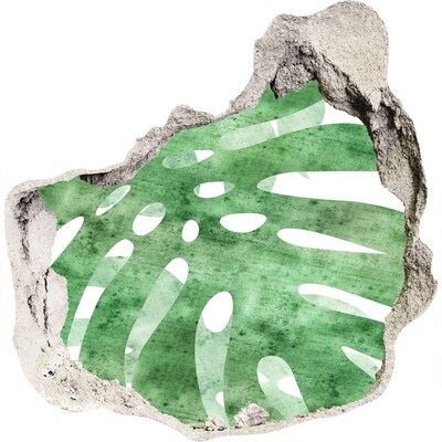 Wandaufkleber Loch 3D Grünes Blatt in einer beschädigten Wand