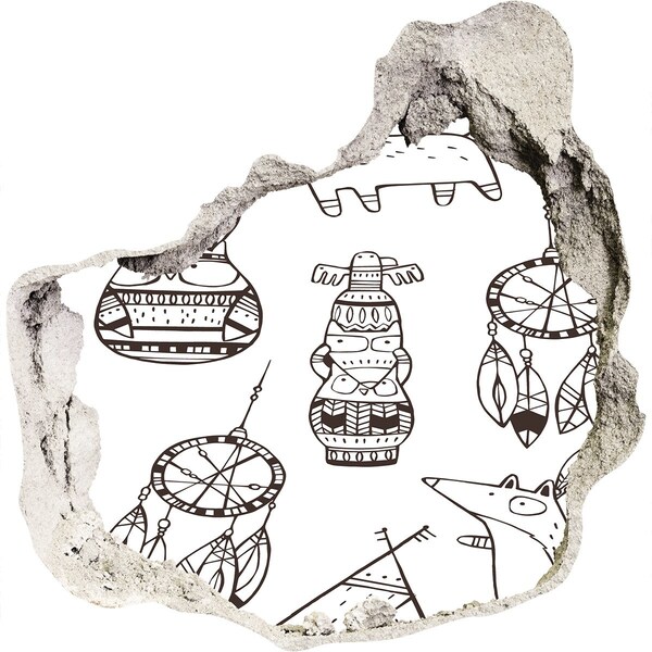 Wandfolien Loch in der Wand Ethnische Muster an der Wand im Hintergrund