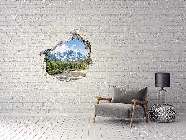 3D Wandtattoos Mauerdurchbruch Berglandschaft hinter dem Loch in der Wand