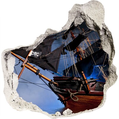 Wandaufkleber Loch 3D Piratenschiff in einem Loch in der Wand