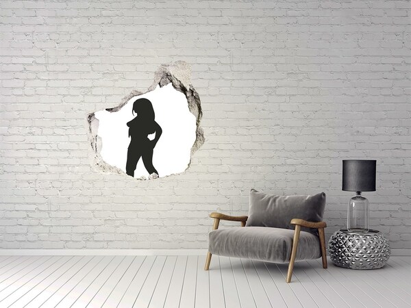 Wandaufkleber Loch 3D Ein Loch in der Wand mit der Silhouette einer Frau