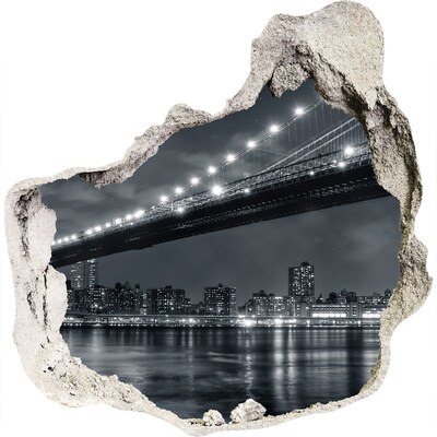 Wandaufkleber Loch 3D Brooklyn Bridge bei Nacht