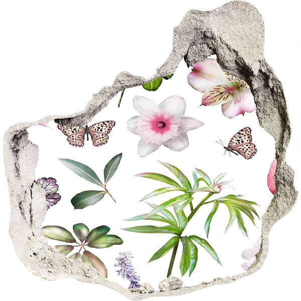 Wandtattoos Loch in der Wand Ein Blumenparadies hinter der Mauer