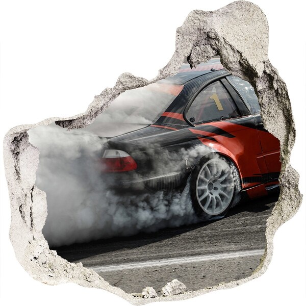 Wandfolien Loch in der Wand Rennwagen in Aktion