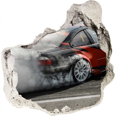 Wandfolien Loch in der Wand Rennwagen in Aktion