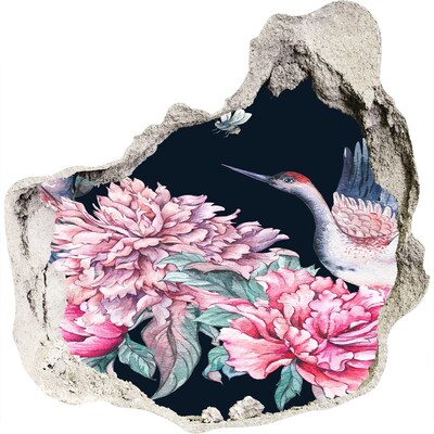 Mauerdurchbruch Aufkleber Blumenszene mit Vogel