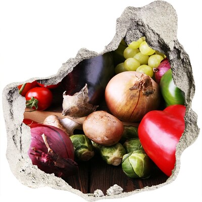 Wandaufkleber Loch 3D Obst und Gemüse in einem kleinen Laden