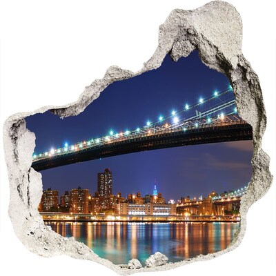Wandaufkleber Loch 3D Brooklyn Bridge bei Nacht