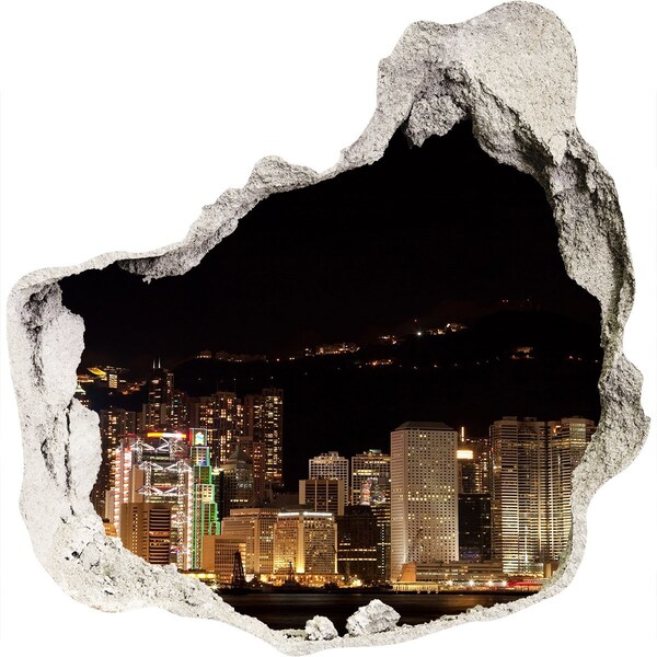 3D Wanddurchbruch Aufkleber Nachtpanorama der Stadt