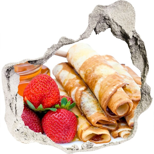 Wandfolien Loch in der Wand Köstliche Pfannkuchen mit Erdbeeren