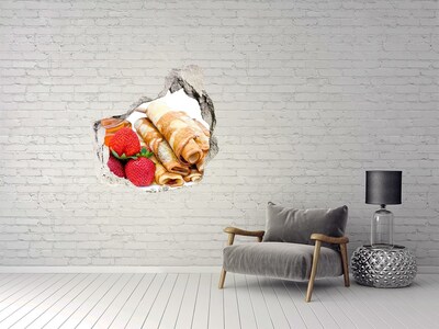 Wandfolien Loch in der Wand Köstliche Pfannkuchen mit Erdbeeren