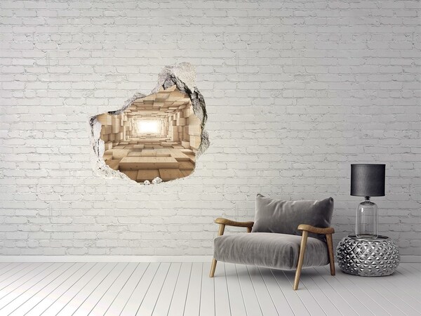 3D Wandtattoos Mauerdurchbruch Holzlabyrinth in der Wand