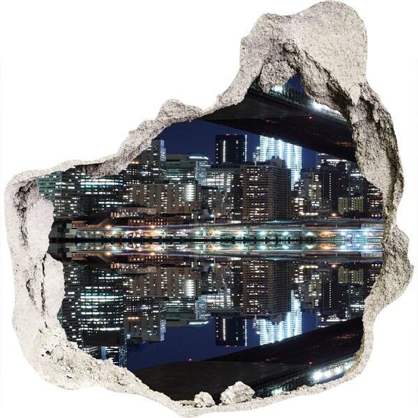 Wandaufkleber Loch 3D Nachtpanorama der Stadt
