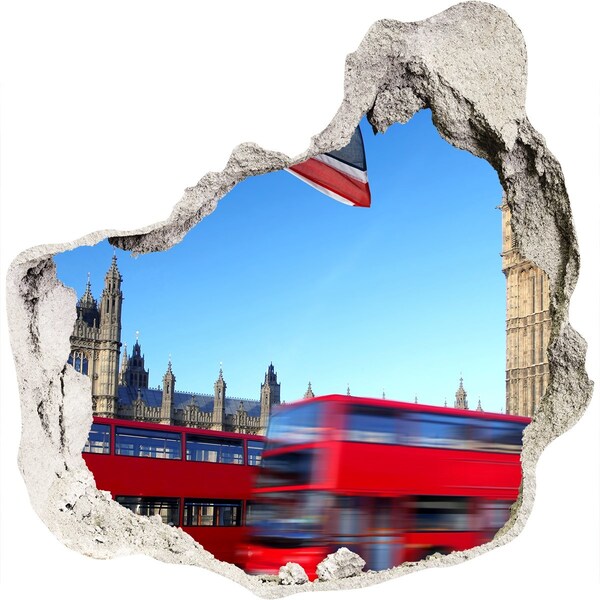 3D Wandtattoos Mauerdurchbruch Londoner Skyline mit einem roten Bus