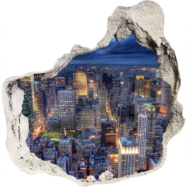 Wandaufkleber Loch 3D New Yorker Skyline bei Nacht