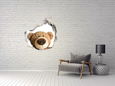 3D Wanddurchbruch Aufkleber Lächelnder Teddybär in einem Loch in der Wand