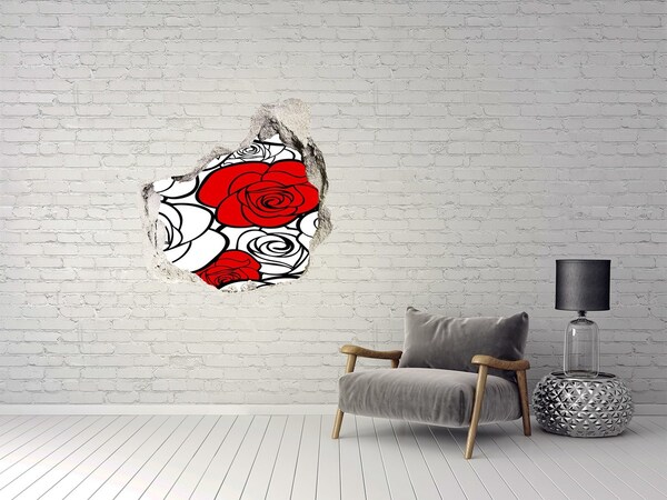 3D Wanddurchbruch Aufkleber Rote Rosen in einem Loch in der Wand