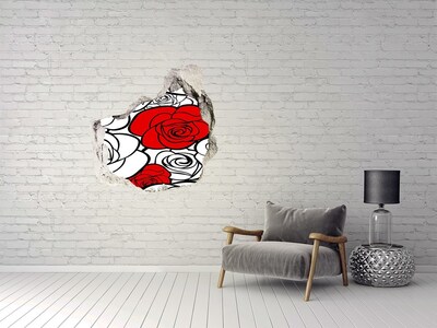 3D Wanddurchbruch Aufkleber Rote Rosen in einem Loch in der Wand