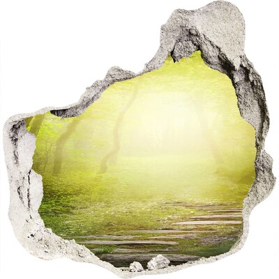Wandaufkleber Loch 3D Grüner Wald in den Sonnenstrahlen