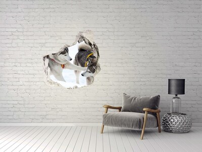 Mauerdurchbruch Aufkleber Siberian Huskies in Aktion