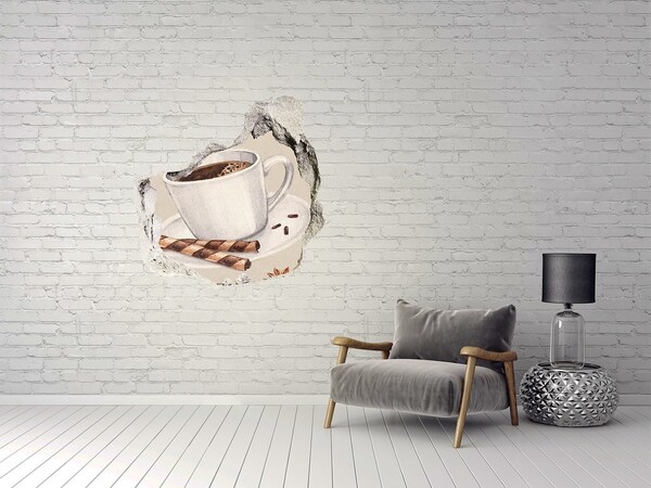 3D Wanddurchbruch Aufkleber Kaffee mit Keksen