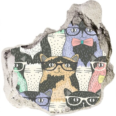 3D Wanddurchbruch Aufkleber Katzen mit Brille