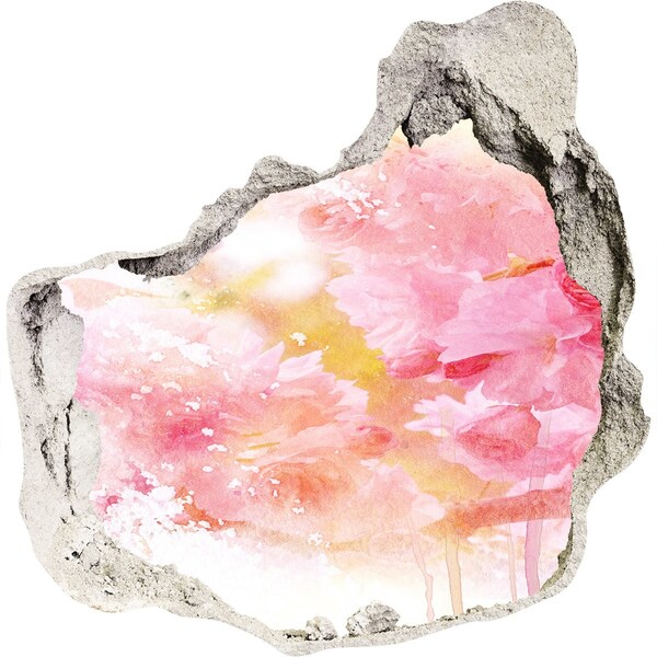 Wandaufkleber Loch 3D Eine Blumenlandschaft hinter einem Loch in der Wand