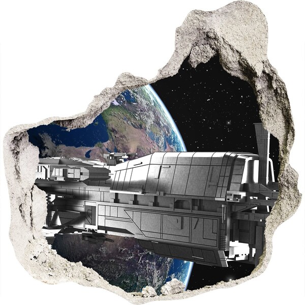 Wandfolien Loch in der Wand Ein Raumschiff am Himmel