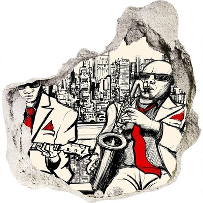 3D Wanddurchbruch Aufkleber Jazzszene in der Stadt