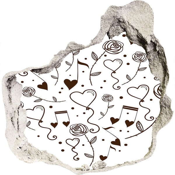 Wandaufkleber Loch 3D Musikalische Herzen und Rosen