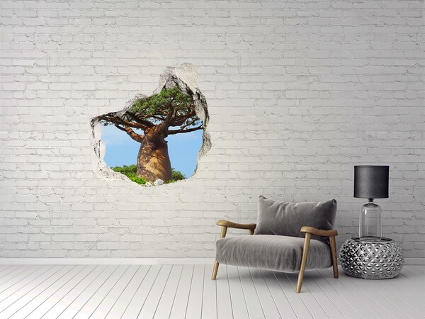 3D Wanddurchbruch Aufkleber Baobab in einem Loch in der Wand