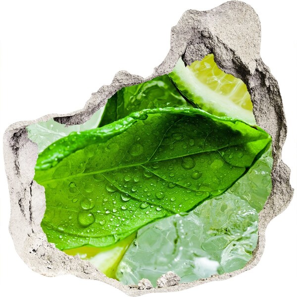 Mauerdurchbruch Aufkleber Frische Minzblätter auf Eis