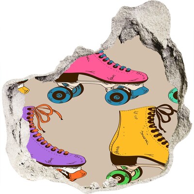 Wandtattoos Loch in der Wand Bunte Rollschuhe in einem Loch in der Wand