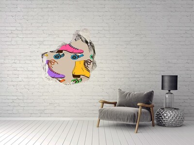 Wandtattoos Loch in der Wand Bunte Rollschuhe in einem Loch in der Wand