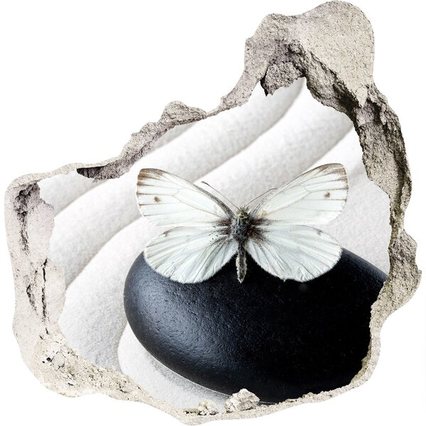 Wandtattoos Loch in der Wand Ein Schmetterling auf einem Stein in einer Zen-Umgebung