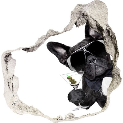 Wandaufkleber Loch 3D Stilvoller Hund mit einem Getränk