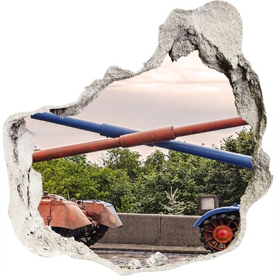 3D Wanddurchbruch Aufkleber Panzerschlacht in den Ruinen