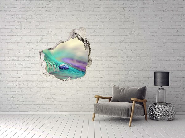 3D Wanddurchbruch Aufkleber Ein Tropfen auf einer Pfauenfeder