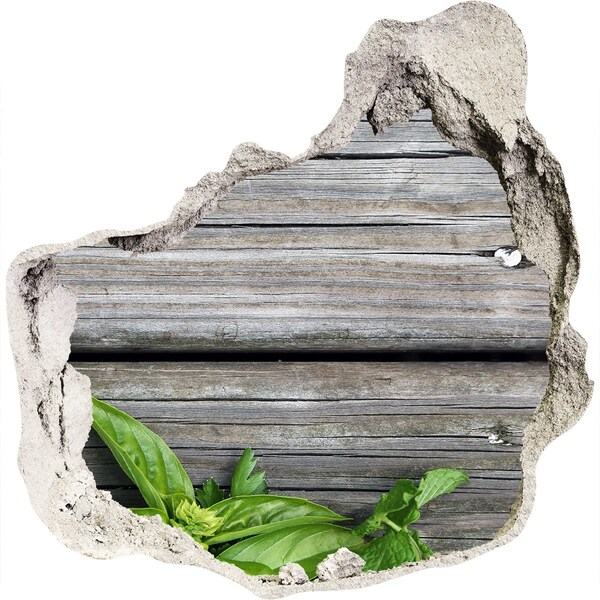 3D Wanddurchbruch Aufkleber Eine beschädigte Wand mit Holzboden