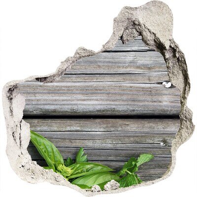 3D Wanddurchbruch Aufkleber Eine beschädigte Wand mit Holzboden