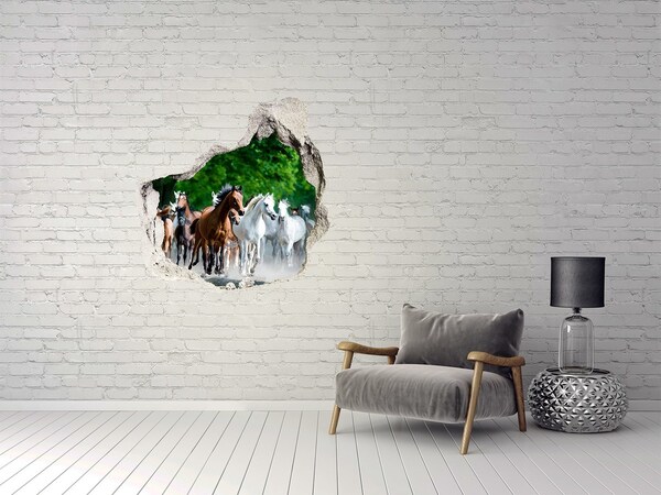 Mauerdurchbruch Aufkleber Eine Herde Pferde auf der Flucht