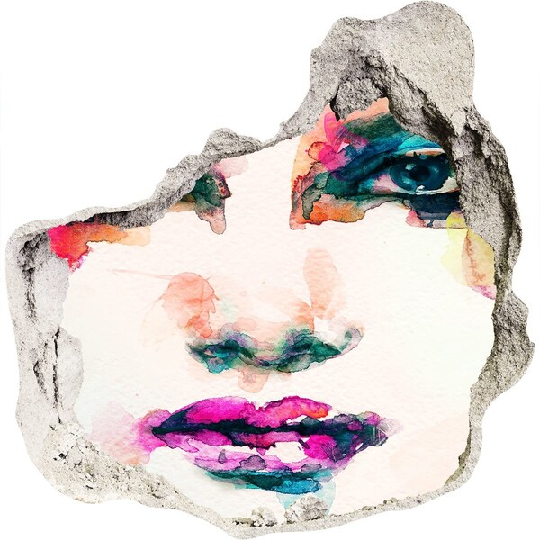 Wandfolien Loch in der Wand Ein farbenfrohes Porträt in einem Loch in der Wand