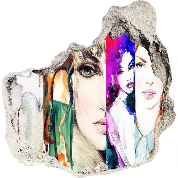 3D Wanddurchbruch Aufkleber Frauenporträts in einem Loch in der Wand