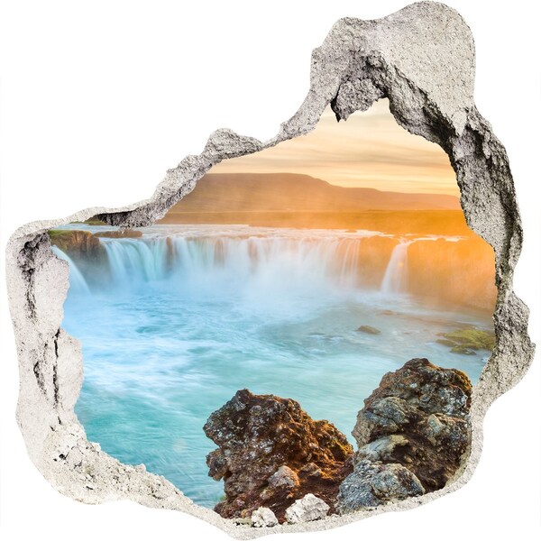 3D Wanddurchbruch Aufkleber Wasserfall in der untergehenden Sonne