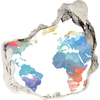 Mauerdurchbruch Aufkleber Weltkarte in einem Loch in der Wand