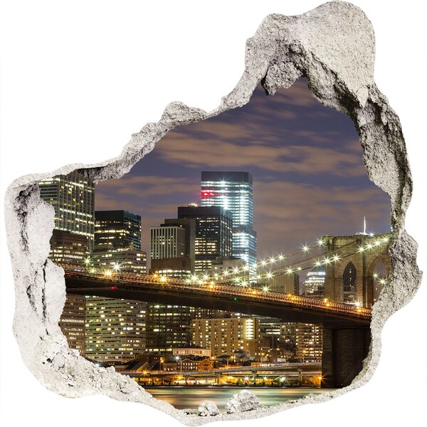 Wandfolien Loch in der Wand Blick auf die Brooklyn Bridge bei Nacht