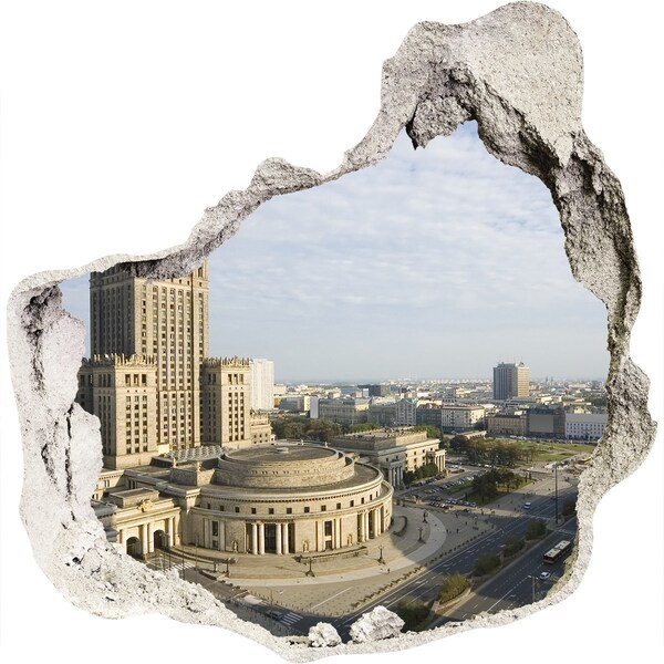 Wandaufkleber Loch 3D Blick auf Warschau durch ein Loch in der Wand