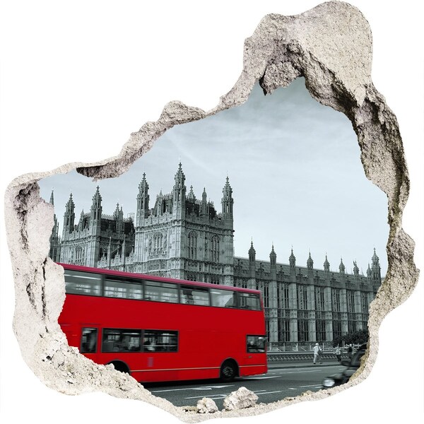 Wandfolien Loch in der Wand Londoner Szenerie mit einem roten Bus