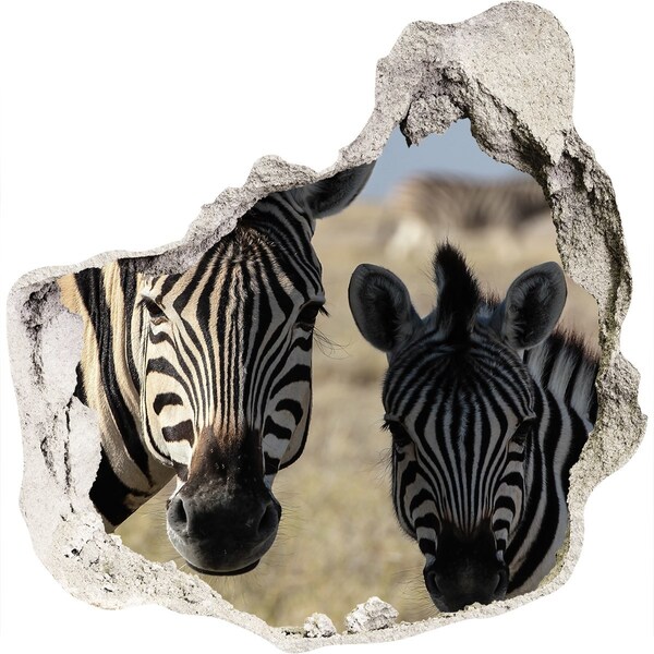 Wandaufkleber Loch 3D Zebras in ihrem natürlichen Lebensraum