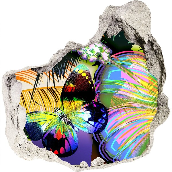 Wandaufkleber Loch 3D Ein bunter Schmetterling in einem Loch in der Wand
